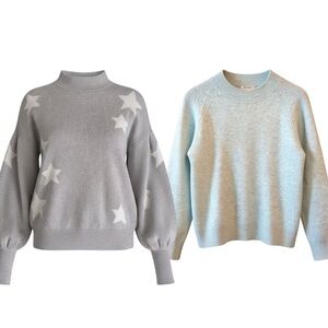 2 Sweater Bundle -ANN TAYLOR Gray w/Stars + Soft Blue BARTOLINI Alpaca Wool